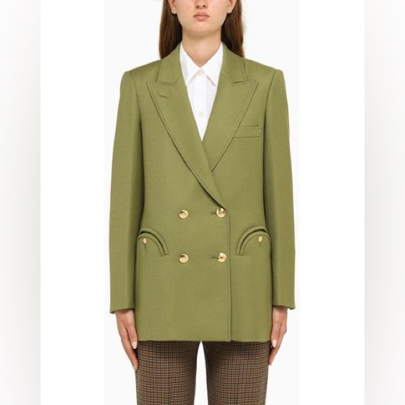 Blazé Milano Exit double-breasted wool blazer in green - Picture 10 of 15